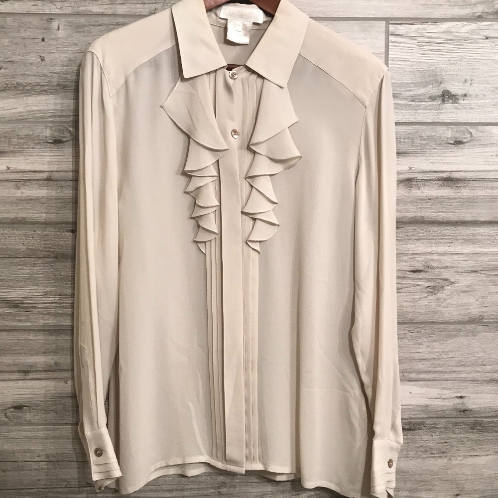 Escada DE 38 / US 8 Cream Ecru Ruffled Blouse M